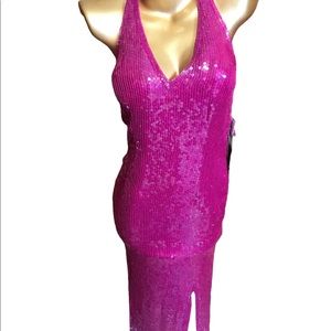Vintage Pink Sequin Formal Backless Dress Small